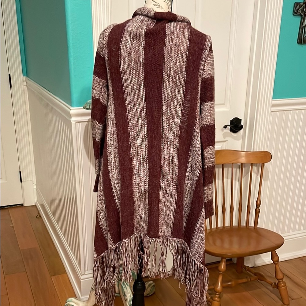 Striped Burgundy Open-Front Sweater - Picture 2 of 2